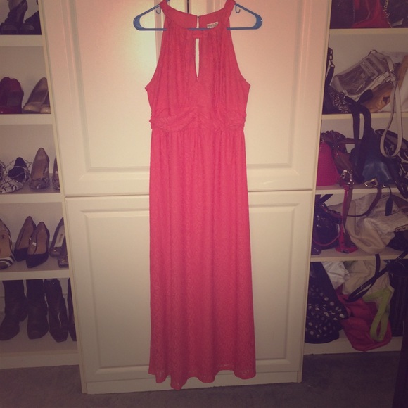 Coral crochet maxi dress