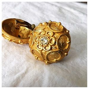 Vintage Gold & Rhinestone Half Globe Earrings