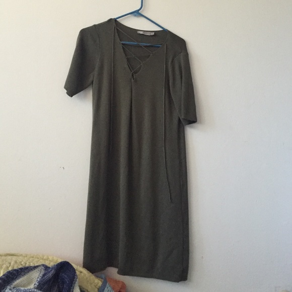 ASOS khaki green lace up dress OLIVE