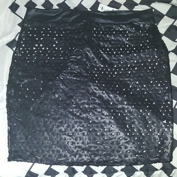 NWOT; Faux Leather Laser Cut Skirt