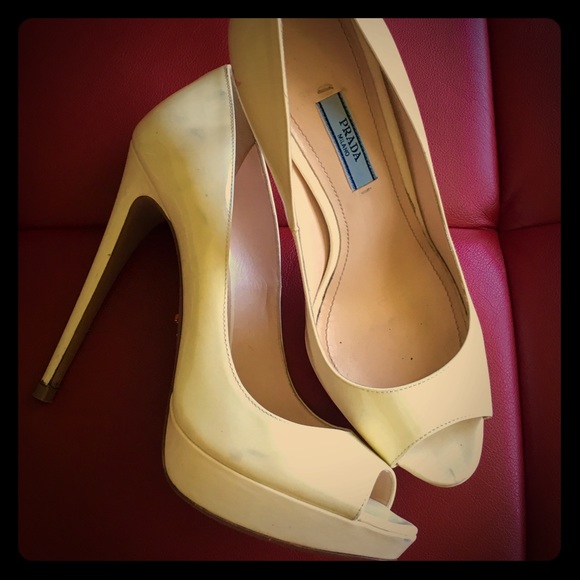 Prada peep toe platform pumps