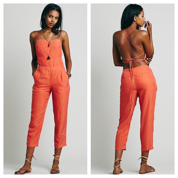 orange silk jumpsuit