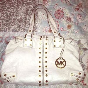 Michael Kors gold studded cream purse