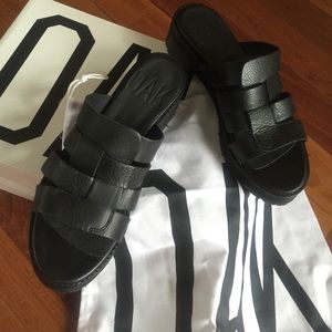 OAK black leather sandals/mules. Size 7