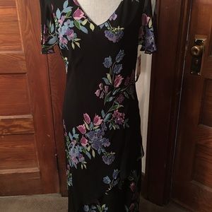 Black/Multi colored flower print evening dress.