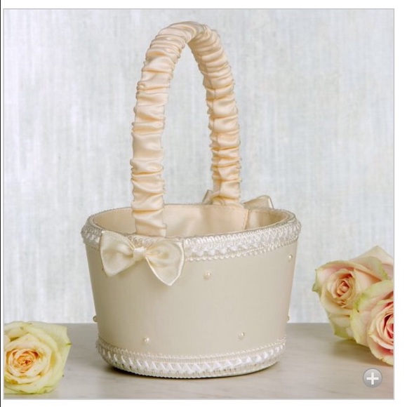 One ivory pearl small flower girl baskets