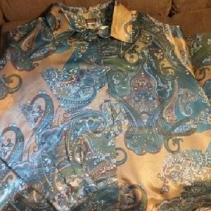 Long sleeve button down, paisley print