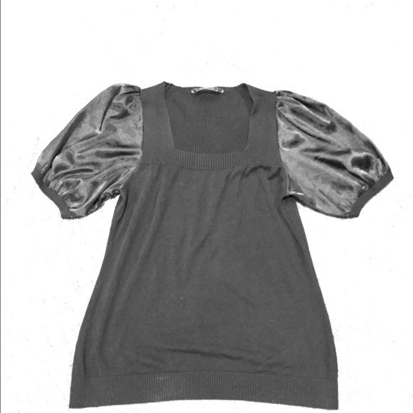 BCBG black sweater with satin sleeves
