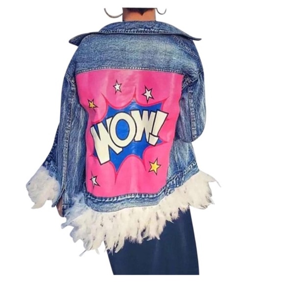 🎉HP🎉Denim jacket & removable real feather detail - Picture 3 of 4