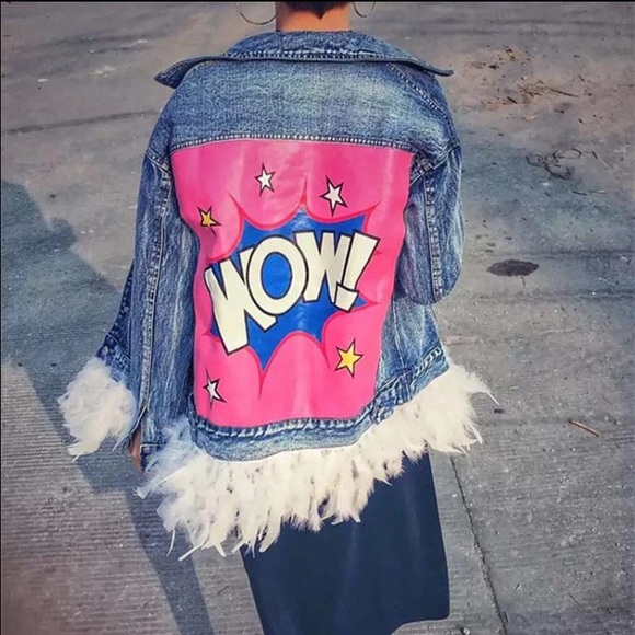 🎉HP🎉Denim jacket & removable real feather detail - Picture 2 of 4