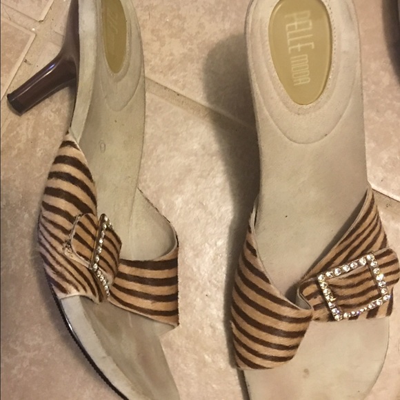 Calf hair striped slides with jeweled buckle - Picture 2 of 3