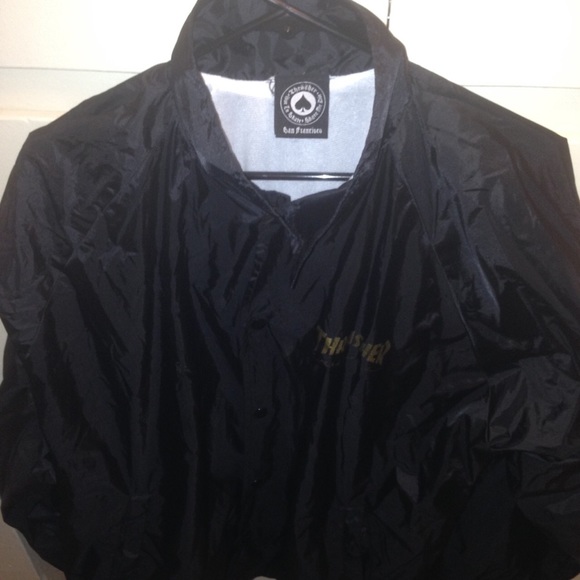 Black Thrasher Windbreaker Jacket with Gold Print