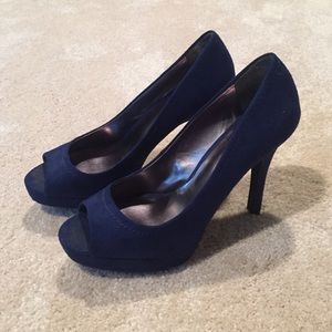 Candies navy blue suede peep toe heels!