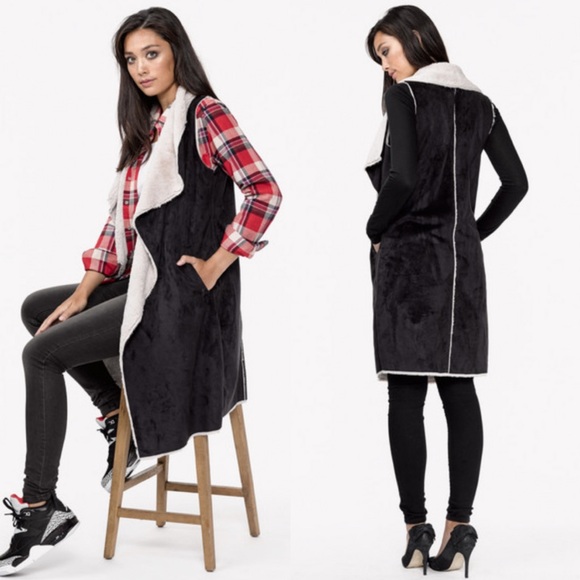 🎉🎉HP🎉🎉🔥LAST ONE🔥Long Suede Faux Fur Vest - Picture 3 of 4