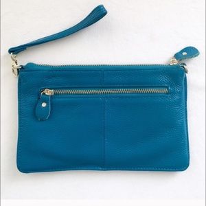 Teal leather clutch / wristlet / cross body bag