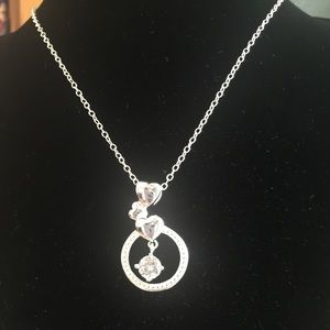 18k white gold plated heart love forever necklace