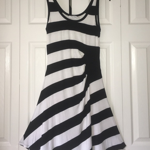 Calvin Klein Striped Summer Dress in Black & White
