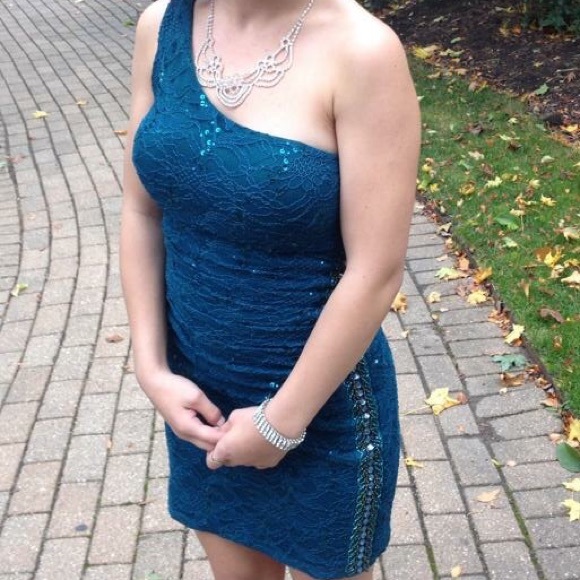 Teal body con dress