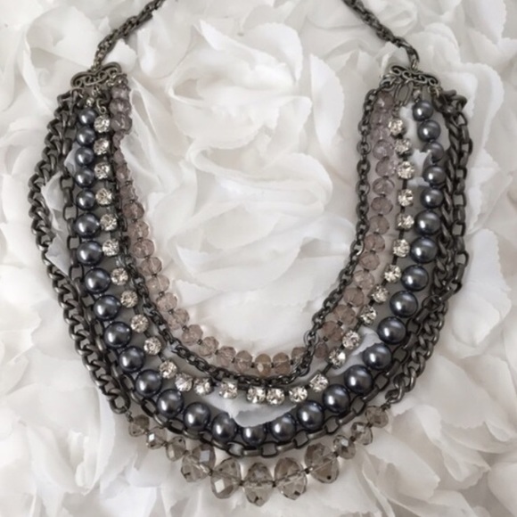 LOFT • Gray Beaded Multi-strand Necklace