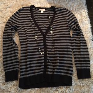 LOFT Black / Gray Striped Cardigan