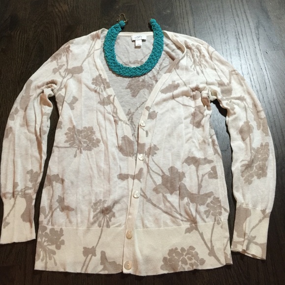 LOFT Neutral Flower Cardigan