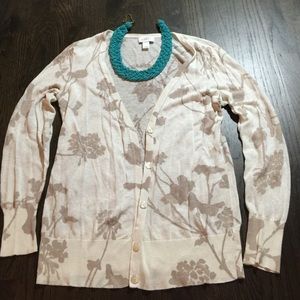 LOFT Neutral Flower Cardigan