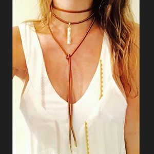 Leather Bolo Necklace with Marble Charm