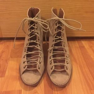 Nude Lace-up Booties