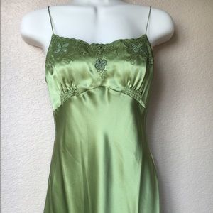 Green silk spaghetti strap dress