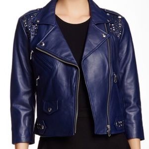 Rebecca Minkoff Wes leather jacket navy blue