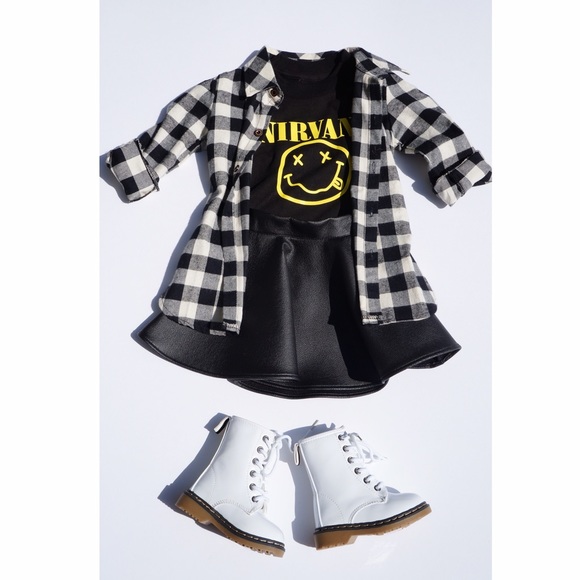 Other - Kids Black/white buffalo plaid button down