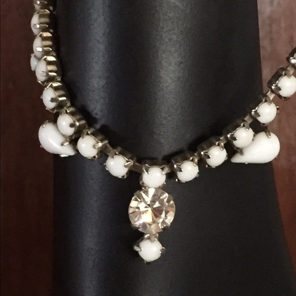 Vintage High End milk glass/rhinestone necklace