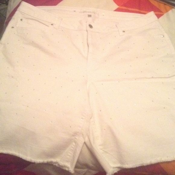 Studded White Denim-Like Shorts
