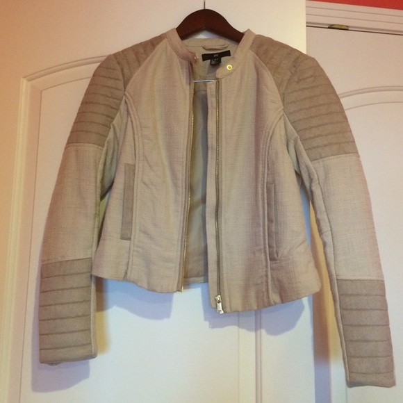 Cropped burlap and suede panel jacket