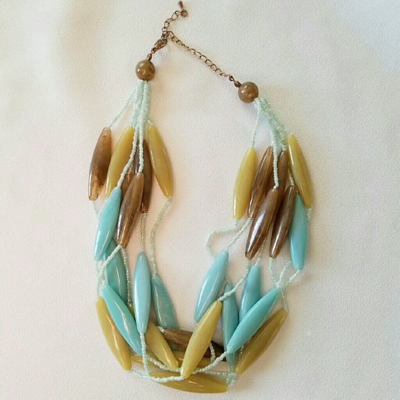 Blue, Brown and Green Beaded Boho Necklace