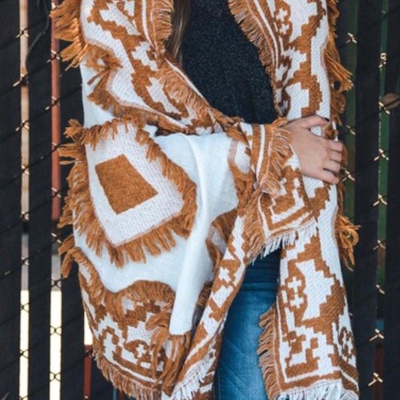 Camel Boho Fringe Blanket Scarf - Picture 3 of 4