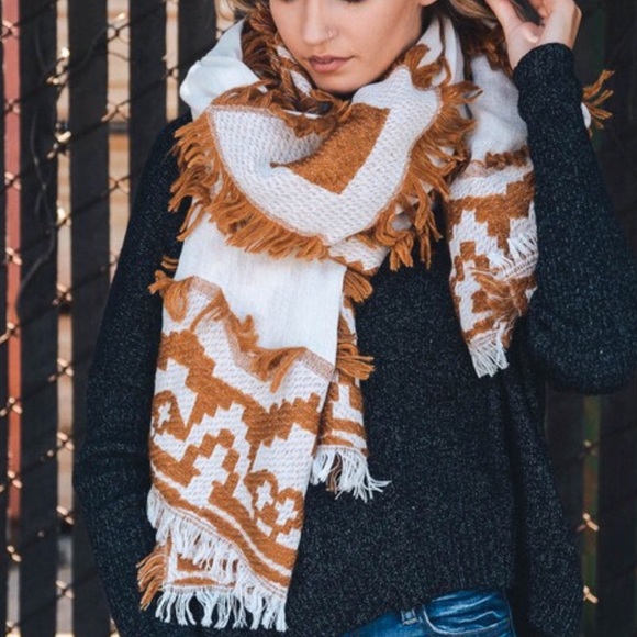 Camel Boho Fringe Blanket Scarf - Picture 4 of 4