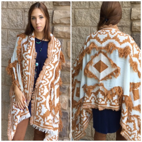 Camel Boho Fringe Blanket Scarf - Picture 2 of 4