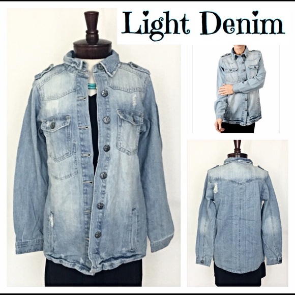 Light Wash distressed denim jean jacket Med - Picture 3 of 4