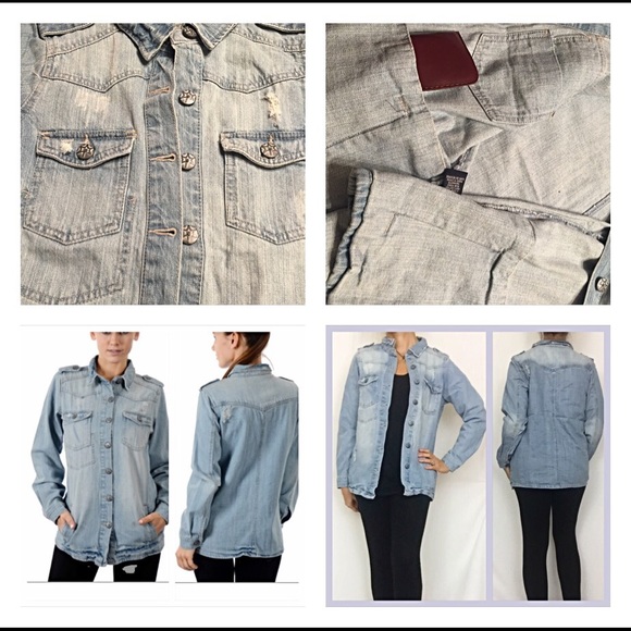 Light Wash distressed denim jean jacket Med - Picture 4 of 4