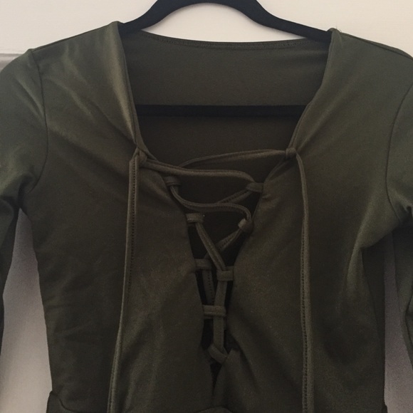 SOLD- NEW olive green stretch bodysuit onesie - Picture 2 of 4