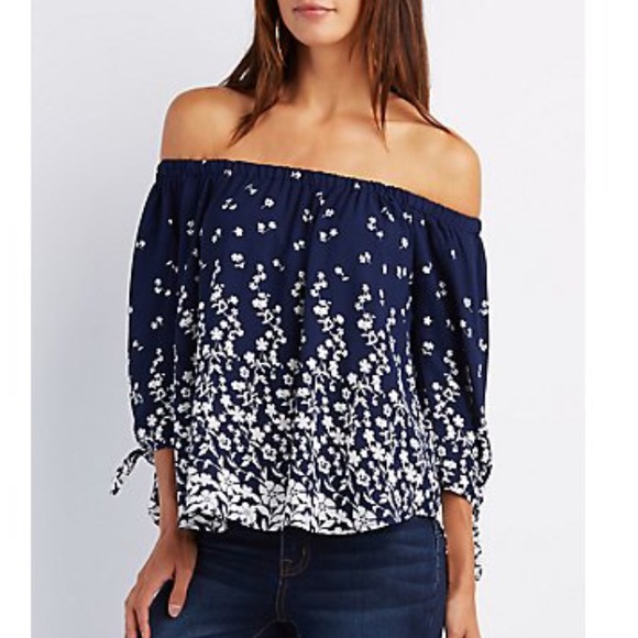 Navy floral off the shoulder top
