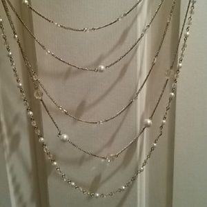Layered pearl and crystal necklace