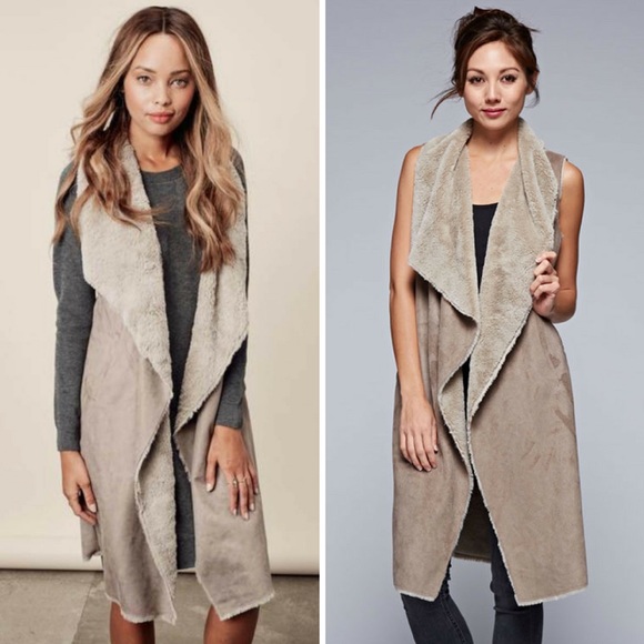 ‼️LAST‼️🎊HP🎊Love Stitch-Long Suede Faux Fur Vest - Picture 2 of 4