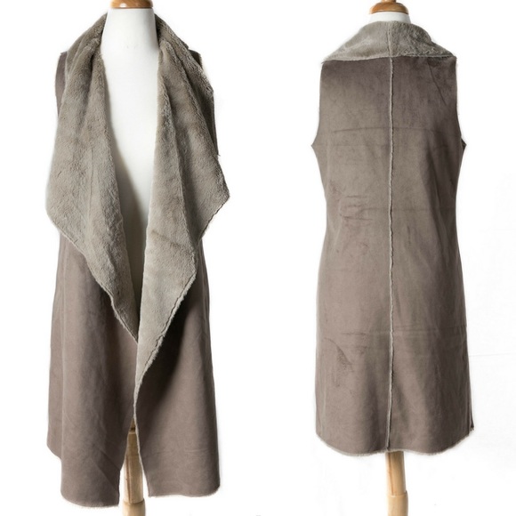 ‼️LAST‼️🎊HP🎊Love Stitch-Long Suede Faux Fur Vest - Picture 4 of 4