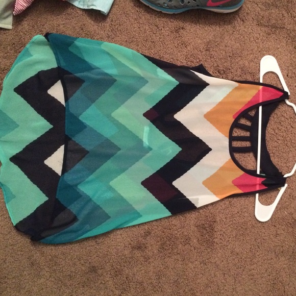Sheer multi colored chevron top