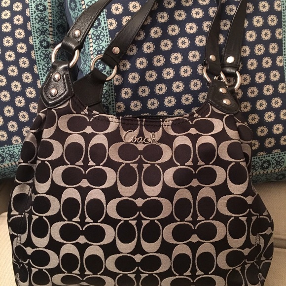 Authentic Black/Gray Medium Size Coach Bag
