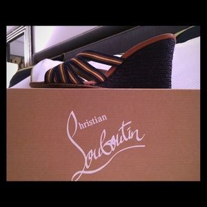 Christian Louboutin Navy Ribbon Wedges Size 40/10