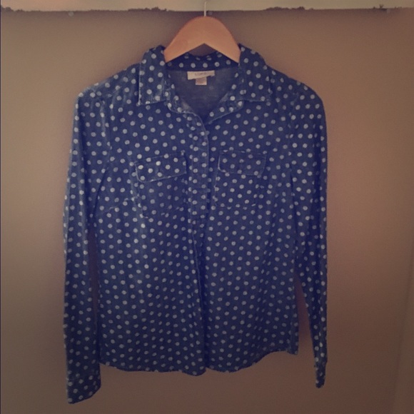 Denim Button Down Top with white polka dots