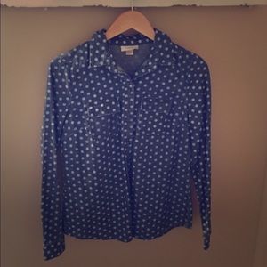 Denim Button Down Top with white polka dots